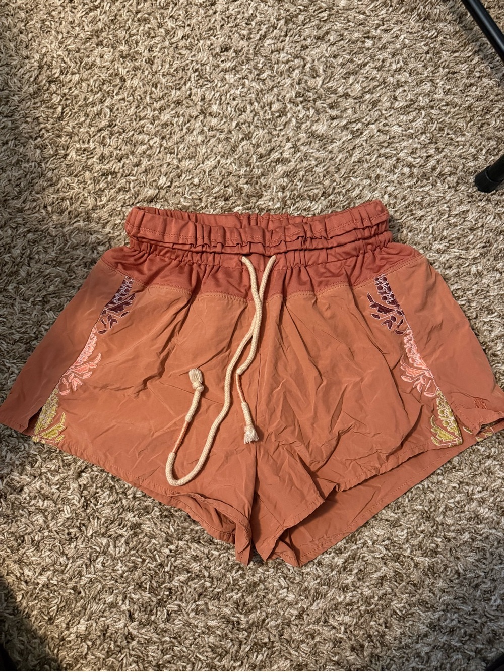 FP Movement by Free People Rust Embroidered Drawstring Athletic Shorts